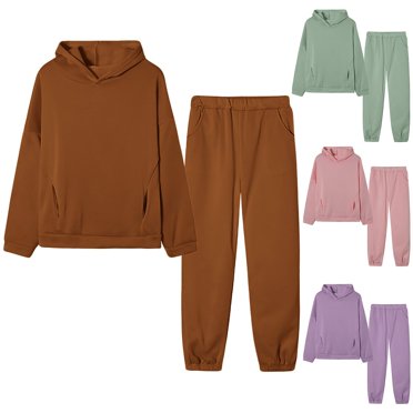 CFLVAEK Sweatsuits for Women 2 Piece Outfit Casual Long Sleeve Hoodies Loose Fit High Waist Sweatpants Solid Color Tracksuit with Pockets Green L