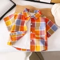 thumbnail image 2 of Chemise à Carreaux à Manches Courtes Boutonnée pour Garçons, Col Rabattu, Mélange Coton-Polyester, Orange, Taille 90 (2T), Tenue Décontractée, 2 of 3