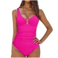 thumbnail image 1 of baikeli Maillot de Bain une Pièce pour Femme, Robe de Bain à Volants avec Découpes, Contrôle du Ventre, Col Ras du Cou, Maillot de Bain Couvrant, Tenue de Plage, Rose Vif, G, 1 of 5