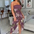 thumbnail image 5 of Birdeem Womens Summer Print Strapless Long Dress Beach Split Dress Party Club Dress, 5 of 5