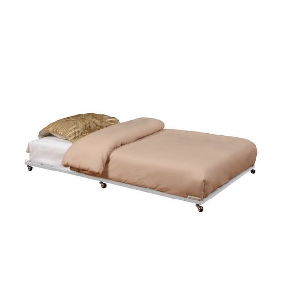 Kings Brand Furniture Cadre de Lit Gigogne en Métal Blanc à Roulettes Format Simple pour Lit de Jour