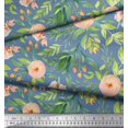 thumbnail image 2 of Soimoi Blue Japan Crepe Satin Fabric Leaves & Ranunculus Floral Printed Fabric 1 Yard 42 Inch Wide, 2 of 3
