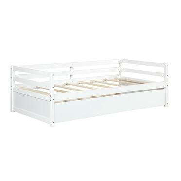 Costway Lit-Banquette Gigogne Format Simple avec Lattes en Bois, Plateforme de Matelas pour Enfants, Blanc