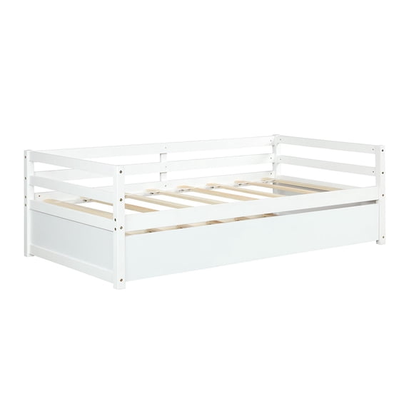 Costway Lit-Banquette Gigogne Format Simple avec Lattes en Bois, Plateforme de Matelas pour Enfants, Blanc