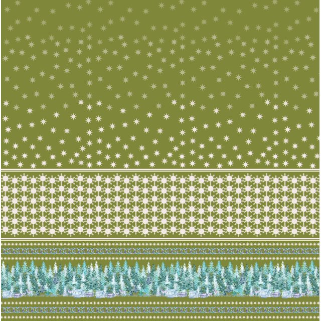 Soimoi Silk Fabric Snowflake,Wreath & Tree Panel Printed Fabric 1 Yard 42 Inch Wide