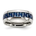 thumbnail image 1 of Stainless Steel Blue Carbon Fiber Inlay Polished Band Ring 8.5 Size, 1 of 6