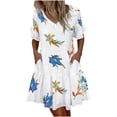 thumbnail image 1 of Fridja Women Casual V-Neck Ruffle Short Sleeve Printing Pocket Dress, 1 of 6