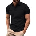 thumbnail image 3 of HVOBTTY Mens Summer Soft Versatile Pullover Casual Fashion Solid Color Collared Short Sleeve Loose Breathable Daily Base Layer Tops Black, L, 3 of 5