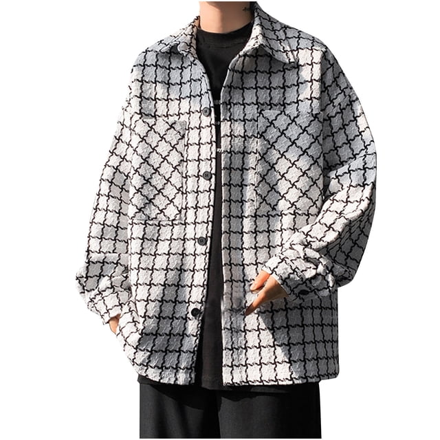 Cameland Men's Checkered Printed Button Pocket Long Sleeved Hooded Casual Jacket