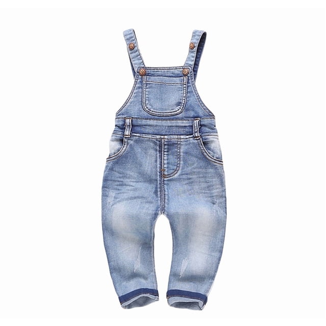 KIDSCOOL SPACE Baby & Little Boys/girls Water Washed Ripped Soft Denim Overalls,3-4 Years,Light Blue