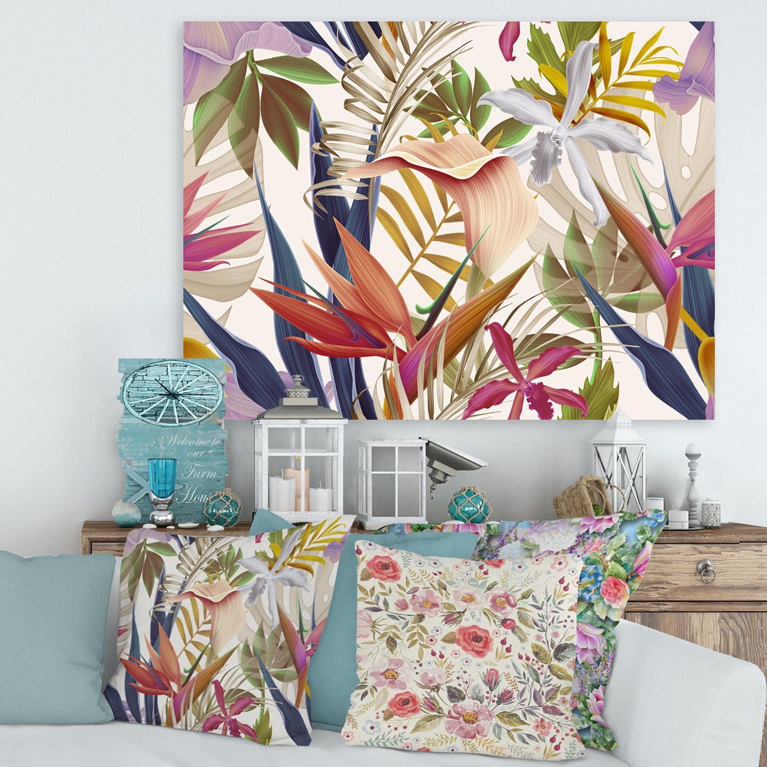 Designart Fleurs Tropicales VIntage III Art mural sur toile