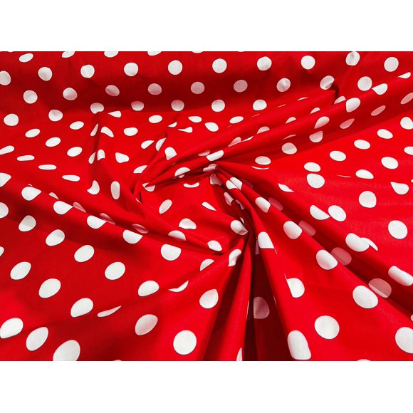 Sal Tex Fabrics , Tissu en Coton Poly à Pois Format Quart, Vend au Yard, Grand Choix de Combinaisons de Couleurs (Pois Rouges/blancs)