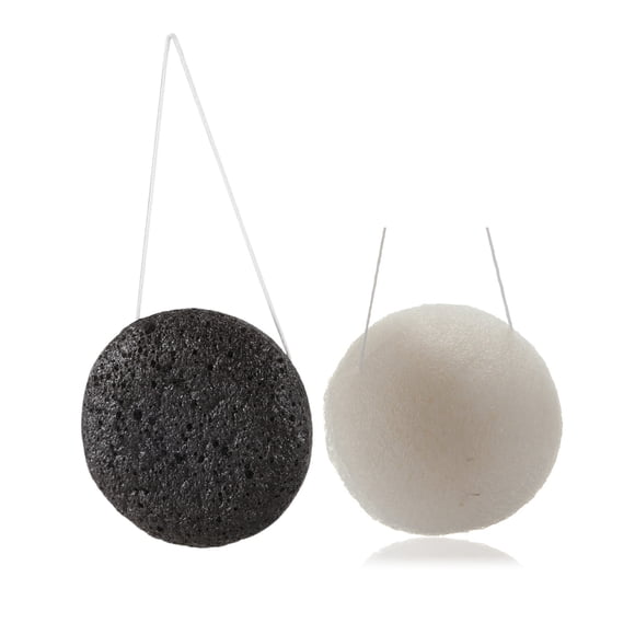 2 Pcs Konjac Konnyaku Jelly Fiber Face Makeup Wash Pad Cleaning Sponge Puff Exfoliator-White & Black,2 x Wash Face Sponge,white & black