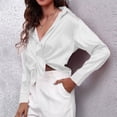 thumbnail image 5 of adviicd Hauts d'Entraînement pour Femmes Hauts Col Rond Décontractés Manches Longues Chemises Amples en Chiffon Blouses Unies Blanc,TG, 5 of 5