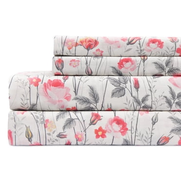 EnvioHome 100% Cotton Bed Sheets, 3 Piece - Cool & Crisp Cotton Percale Twin Bed Sheets - Blush Floral