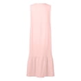 thumbnail image 5 of Robes Roses pour Femmes Couleur Unie Sans Manches Robe Douce Grande Taille Col en V Coupe Ample Tendance Vacances Robe Décontractée Maxi Mode Robe Quotidienne Gilet Bretelles Lin et Coton Robe Froncée avec Poche, TTG, 5 of 5
