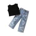 thumbnail image 1 of Faithtur Kids Girls Clothes Suits Solid Color Ribbed Sleeveless Tank Tops and Heart Print Jeans Denim Pants 2Pcs Suit, 1 of 9