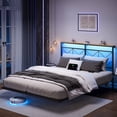 thumbnail image 1 of GUNAITO Full Size Floating Bed Frame Metal Platform Bed with LED Lights & Charging Station Modern Bed with Headboard and Under-bed Storage Black, 1 of 6