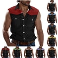 thumbnail image 1 of Sentmoon Men's Tank Shirts Summer Sleeveless Lapel Tank Tops Men Color Block with Pockets Loose Fit Oversized Workout Workout Clothes Holiday for Layering Under Shirts Red XXL, 1 of 6