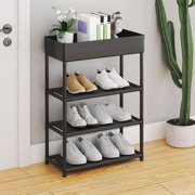 Yeciiwht Shoe Rack 4 Tier Shoes Storage Organizer with 4 Metal Shelves Top Storage Movable Shoe Cabinet Portable Shoe Rack for Closet, Bedroom, Entryway, Everyday Goods