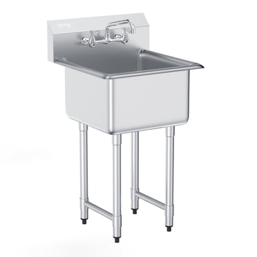 VEVOR Stainless Steel Prep & Utility Sink, 1 Compartment Free Standing Small Sink Include Faucet & legs, 21"x41" Commercial Single Bowl Sinks, NSF Certified