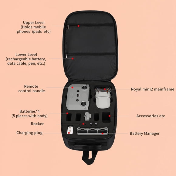 Sac Drone à Double Épaule Sac à Dos Portable Sacs Messager Grande Capacité Poitrine Mode Voyage Étui de Transport Sac à Main pour Accessoires DJI Femmes Gris
