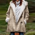 thumbnail image 1 of XZNGL Women Winter Plus Size Solid Plus Velvet Coat Long Sleeve Horn Buckle Pocket Overcoat Tops, 1 of 1