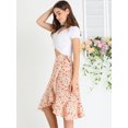 thumbnail image 4 of Unique Bargains Femmes Volant Fusée Cravate Taille Haute Basse Floral Wrap Jupe, 4 of 6