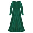 thumbnail image 5 of iiniim Kids Girls Renaissance Medieval Royalty Princess Costume Velvet Gold Flowers Color Block Long Gown Green 10, 5 of 5
