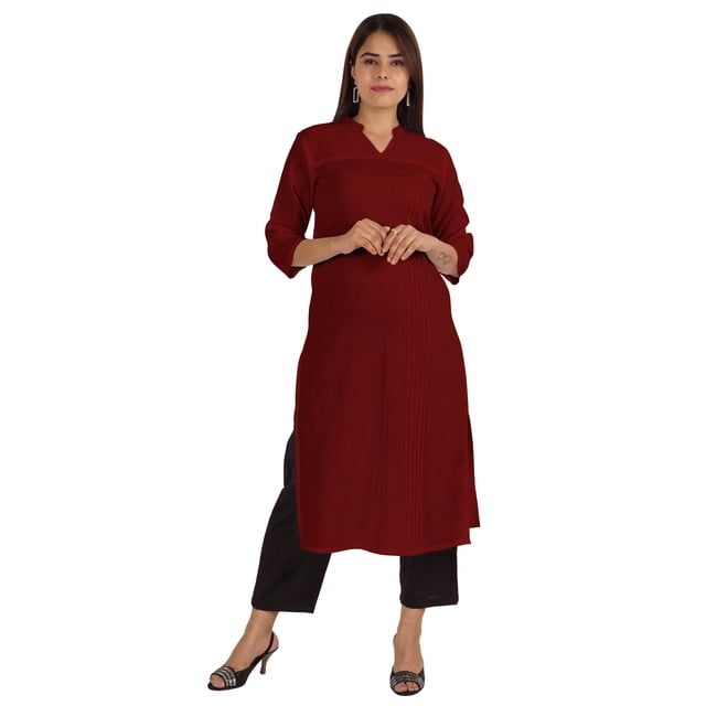 Moomaya Blouses Unies à Plis Nervurés pour Femmes Kurti Ethnique Indien Décontracté Kurta en Coton