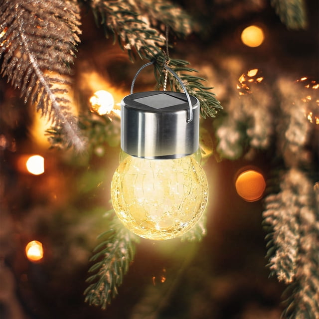 Outdoor Solar Pendant Light Crackle Glass Led Rattan Garden Light | Solar Powered Hanging Lantern for Patio Courtyard Decoration | Weather Resistant Auto on Off Night Light for Lawn Porch Walkway