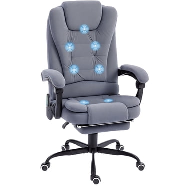 Vinsetto Massage Office Chair, Velvet Fabric Desk Chair w/ Footrest, Grey