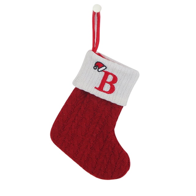 Fridja 7.87 Inches Monogram Christmas Stockings with Letters, Super Soft Christmas Stockings Red Knitted Hosiery Wool with White Super Soft Cuff for Christmas Xmas Tree Holiday Fireplace (B)