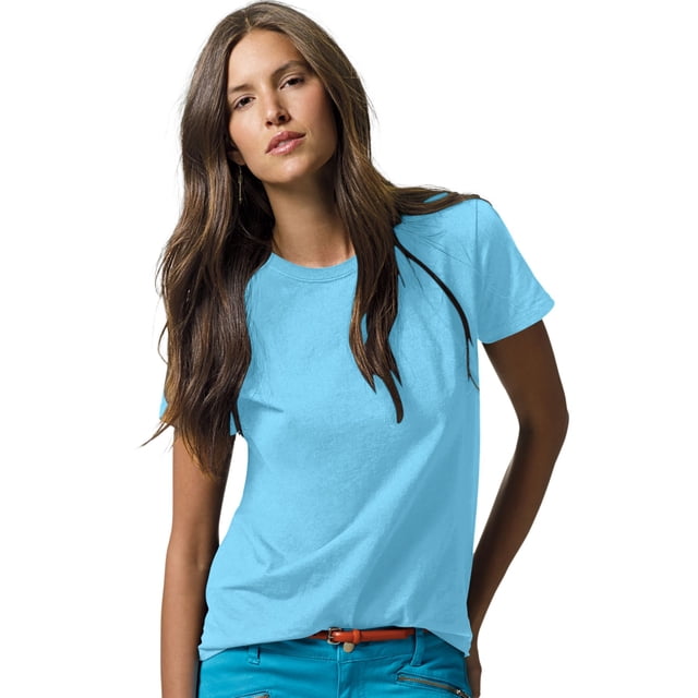 Hanes ComfortSoft T-Shirt à Col Ras du Cou en Jersey Coupe Décontractée pour Femmes, m, Bleu Horizon