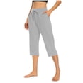 thumbnail image 1 of Plebaso Capri Pants for Women Drawstring Cropped Wide Leg Pants Lightweight Lounge Yoga Capris with Pockets, 1 of 7