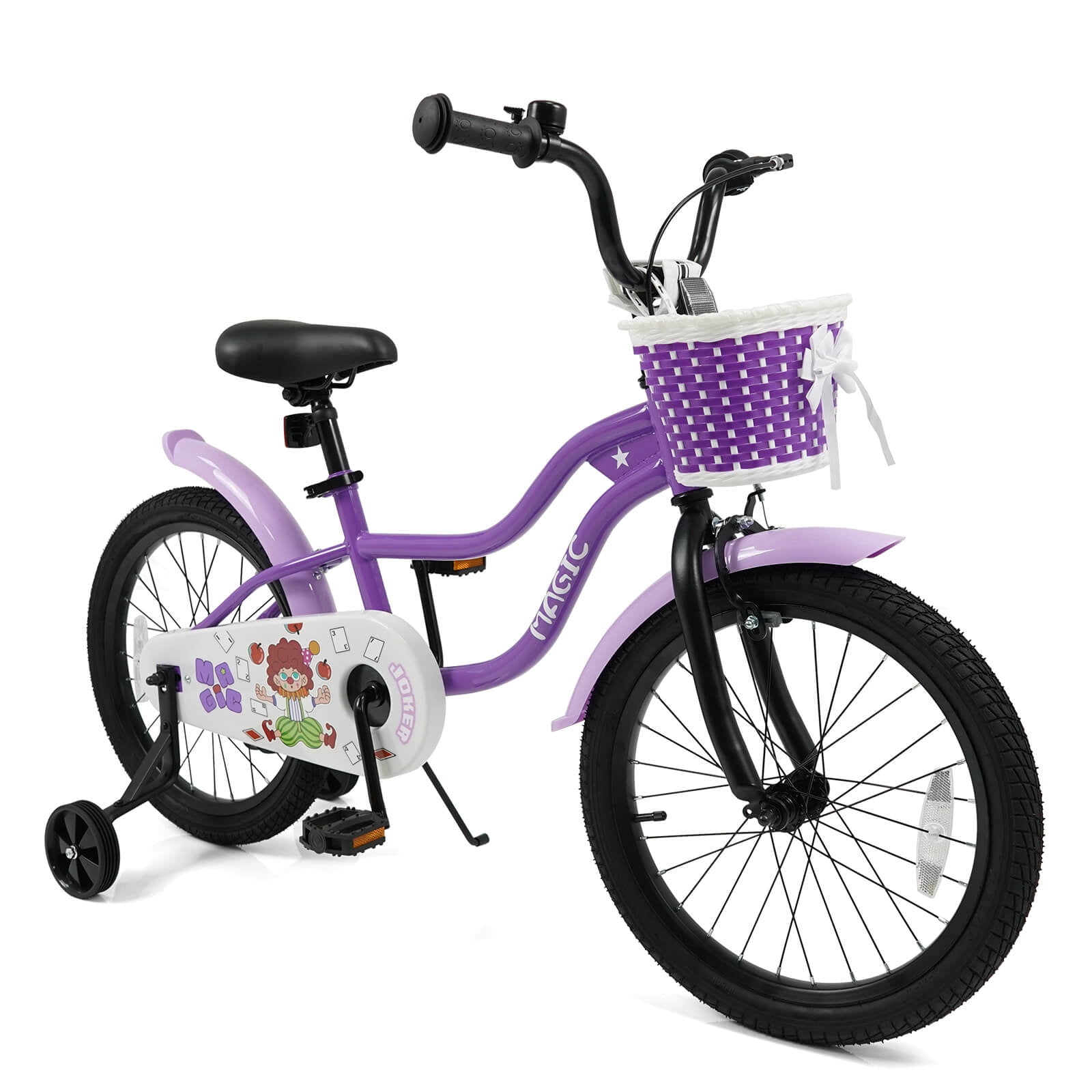 Costway 18" Kids Bicycle. Toddler Balance Bike with Training Wheels Handbrake Coaster Brake Purple