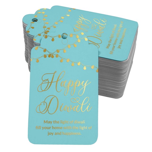 Inkdotpot Real Gold Foil Happy Diwali Tags Favor Hang Paper Tags 50 Pack