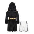 thumbnail image 2 of RUNQHUI Kids Boys Boxing Outfits Metallic Satin Hooded Robe Cloak and Shorts Set Boxer Party Fancy Dress B2 10, 2 of 5