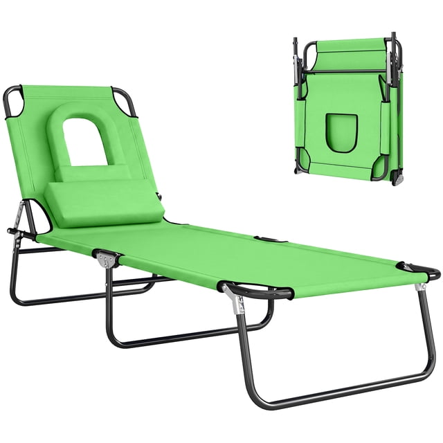 Outsunny Chaise Longue d'Extérieur Réglable avec Trou de Lecture - Vert