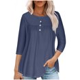thumbnail image 1 of RXIRUCGD T-shirt d'Été Décontracté pour Femmes Manches Trois-Quarts Col Rond Froncé Blouse, Marine, Taille: 2TG, 1 of 5