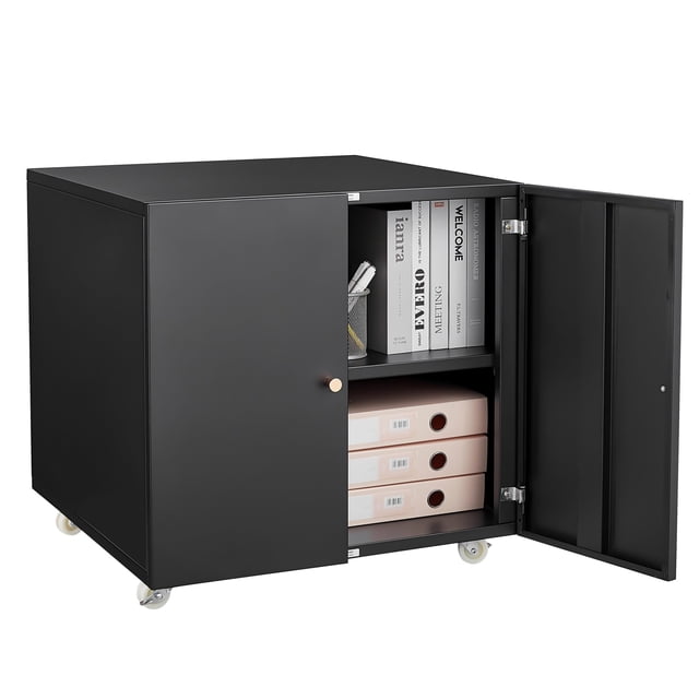 Kojooin Metal Printer Cabinet with File Storage, Mobile 3D Printer Stand with 2 Doors and Adjustable Shelf, Under Desk File Cabinet for Home Office