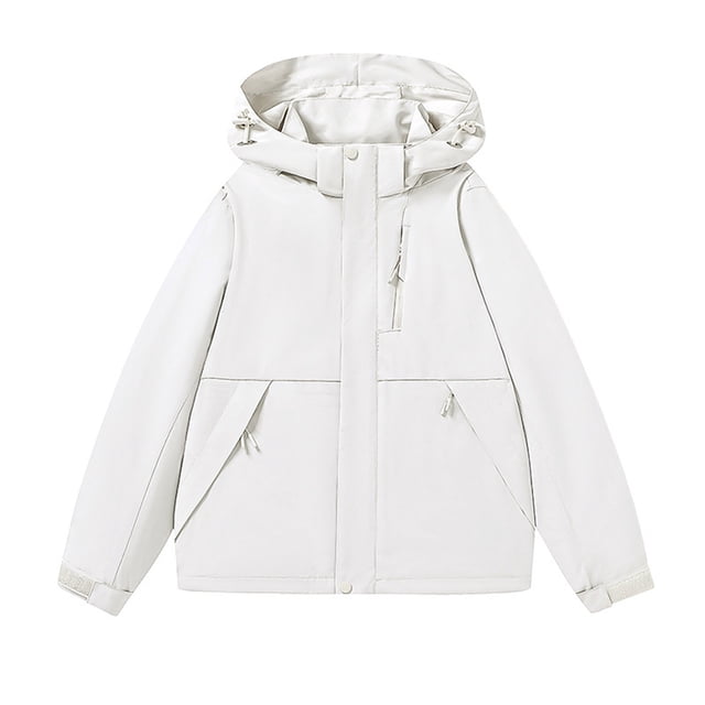 WRKEKC Men's Heavy-Duty Waterproof Workwear Raincoat Hooded Jacket with Multiple Utility Pockets for All-Weather Outdoor Construction and High-Visibility Work Commute White L