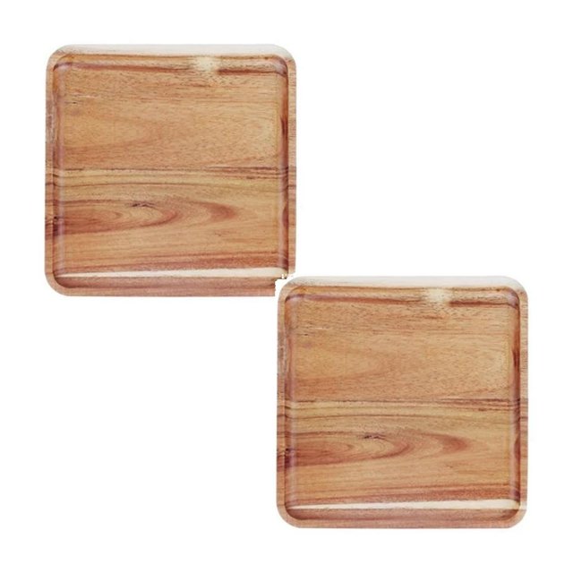 Oleegame 2PC Placemat Wood Serving Tray Durable Dishwasher Rectangular Party Plates Household Tableware
