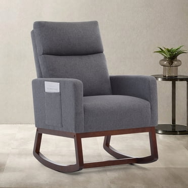 SAETSFEG Fauteuil Berçant pour Chambre de Bébé, Fauteuils Berçants Rembourrés Confortables pour Adultes à l'Intérieur, Fauteuils Berçants d'Allaitement Modernes Mi‐siècle pour Salon, Chambre, Gris