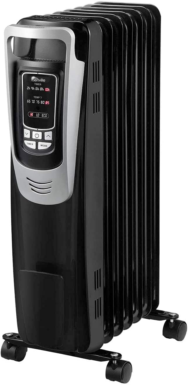 Senville Electric 1500W Oil Filled Radiator Heater, Safety Protection, Digital LED, 3 Heat Settings, 5 Temperature Settings, For Home or Office Use
