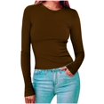 thumbnail image 1 of Timegard Hauts pour Femmes Col Ras du Cou Manches Longues Confortables Couleur Unie Camisoles Automne Décontracté Ajusté T-Shirts Hauts, 1 of 6