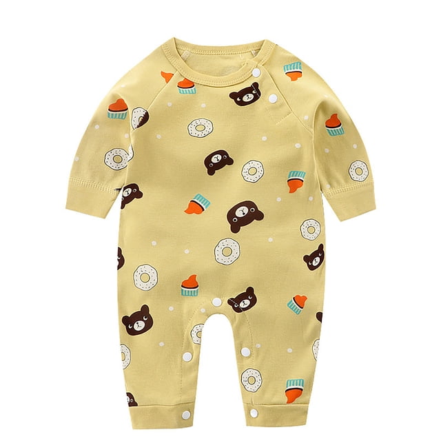 WEIYLL Jumpsuits for Girls Button Long Sleeve Overall Cartoon Cute Warm Spring Autumn Light Yellow Toddler Overalls for 12-18 Months