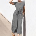 thumbnail image 2 of Yuyuzo Women Cotton Linen Jumpsuits Summer One-Piece Outfits Short Sleeve Wide Leg Long Pants Rompers, 2 of 7