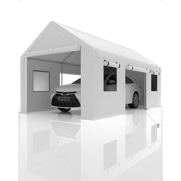 2Pcs Heavy Duty Zipper Door Replacements for 10'x20' Portable Carport – 210G/220G PE Canopy Garage Panels – Fits Most Standard Carports – Gray/White