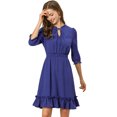 thumbnail image 1 of INSPIRE CHIC Women's Layered Ruffle Hem 3/4 Sleeves Smocked Chiffon A-Line Dress M Royal blue, 1 of 6